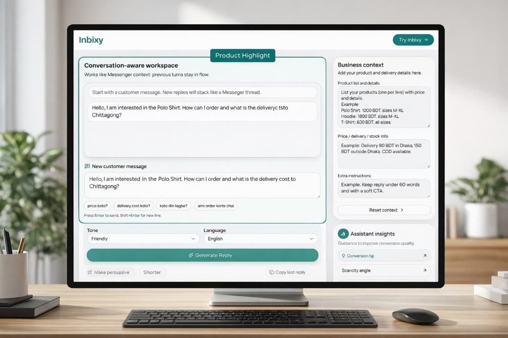 Real Inbixy workspace product screenshot